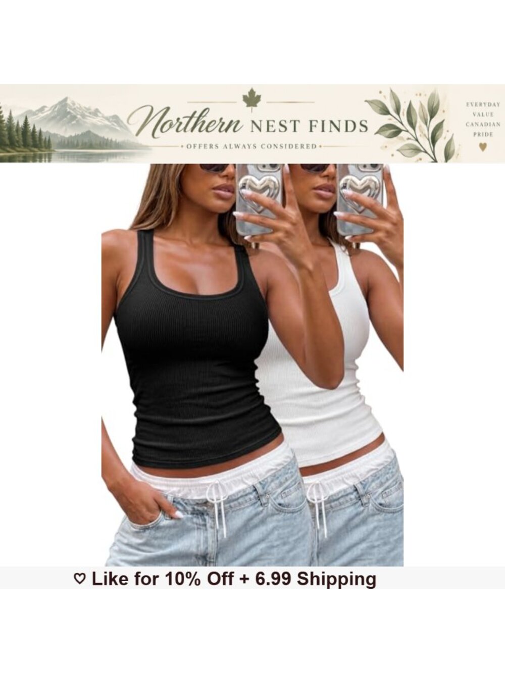 Ribbed Cotton Tank Top Sleeveless Round Neck Workout Casual Layer
